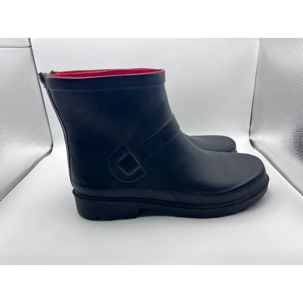 Capelli New York Black Rain Boots Ankle Boots With Buckle Detail Size 7